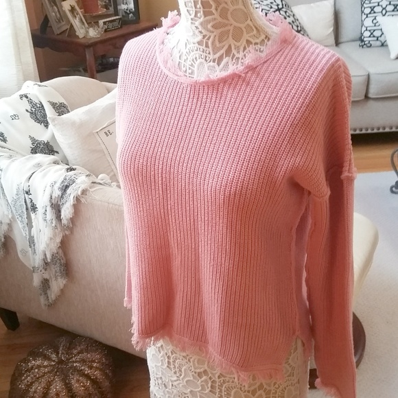 Philosophy Sweaters - PHILOSOPHY Pink KNIT Fringed SWEATER SZ S